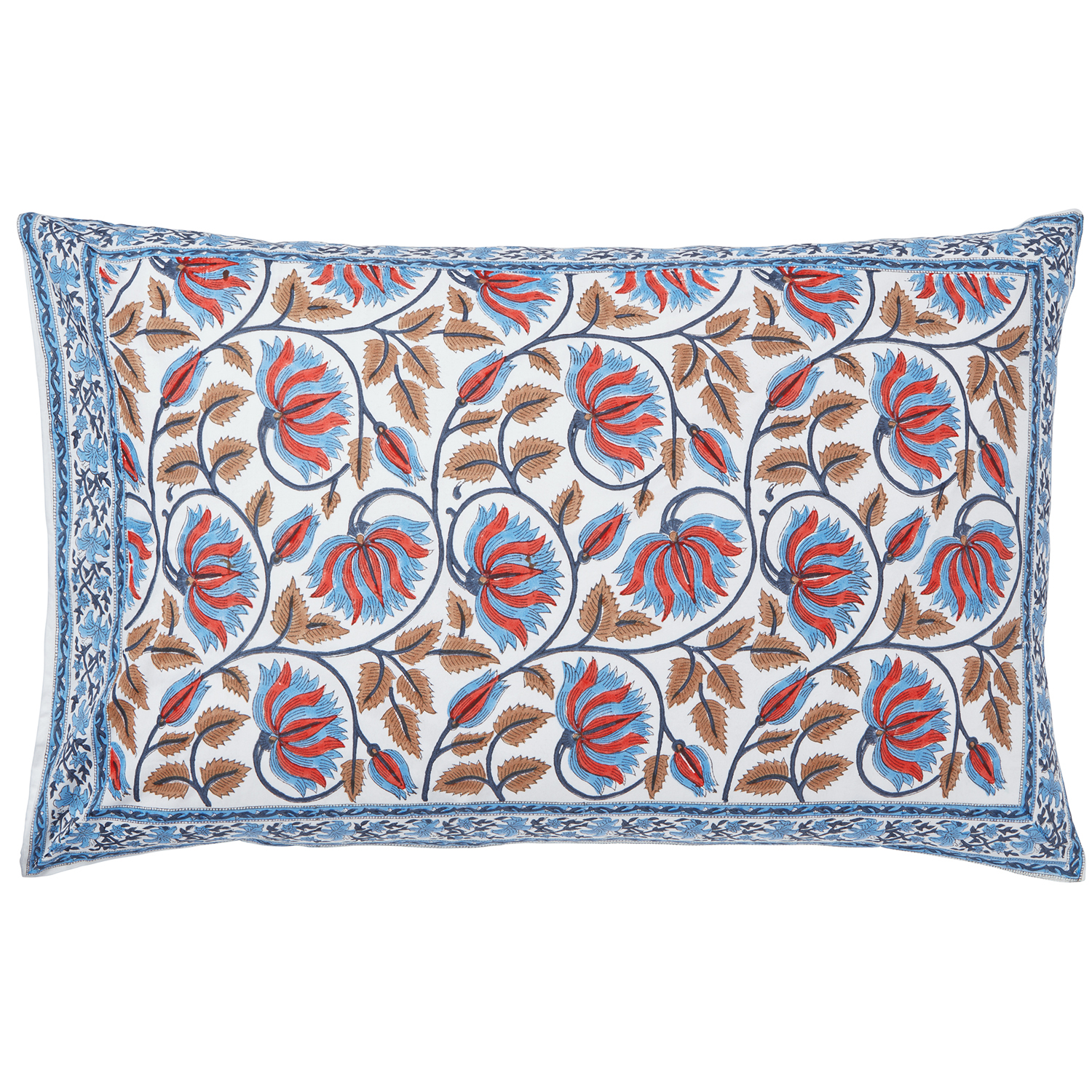 Suman-Nargis Reversible Pillow Case - Coral/Blue/Camel